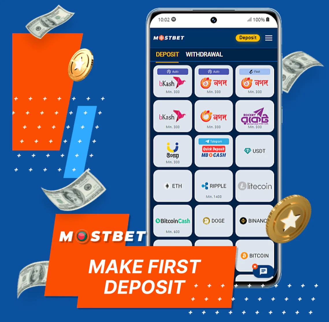 First deposit process in the Mostbet app