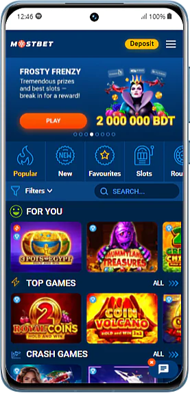 Screenshot of the Mostbet app Casino section